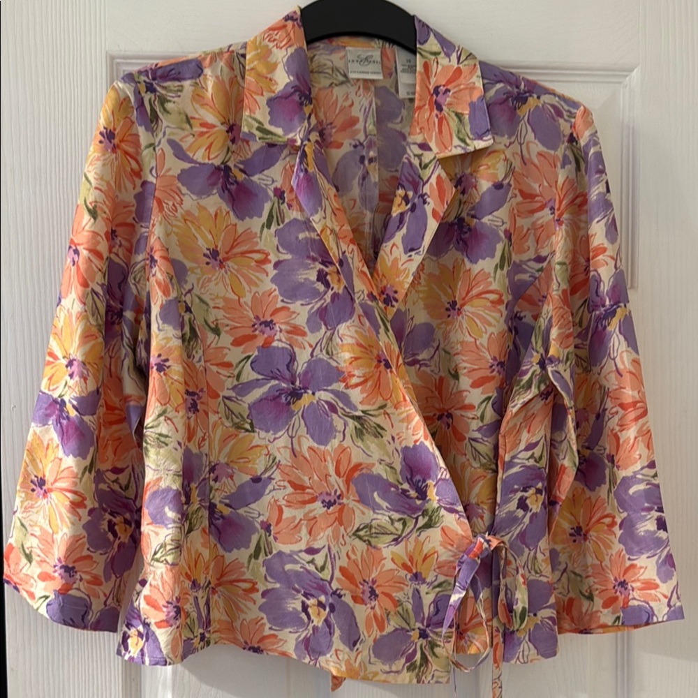 Emma James Floral Blouse in Purple and Orange